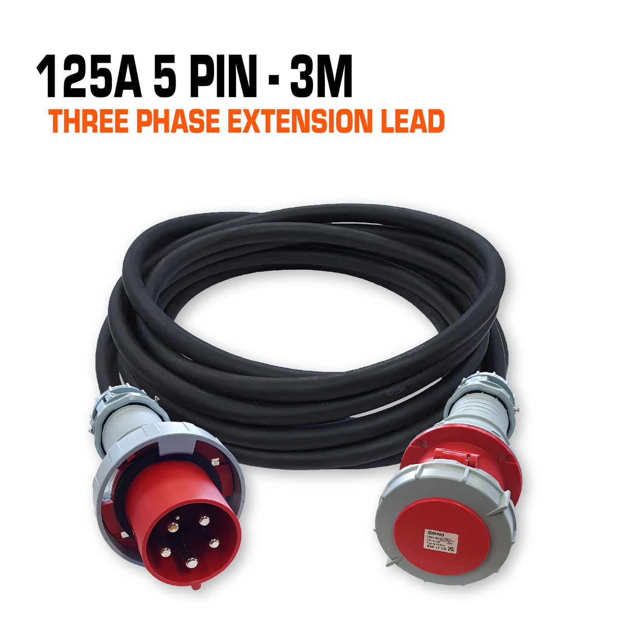 125 amp 3 phase ceeform extension lead 5 pin 3 metres