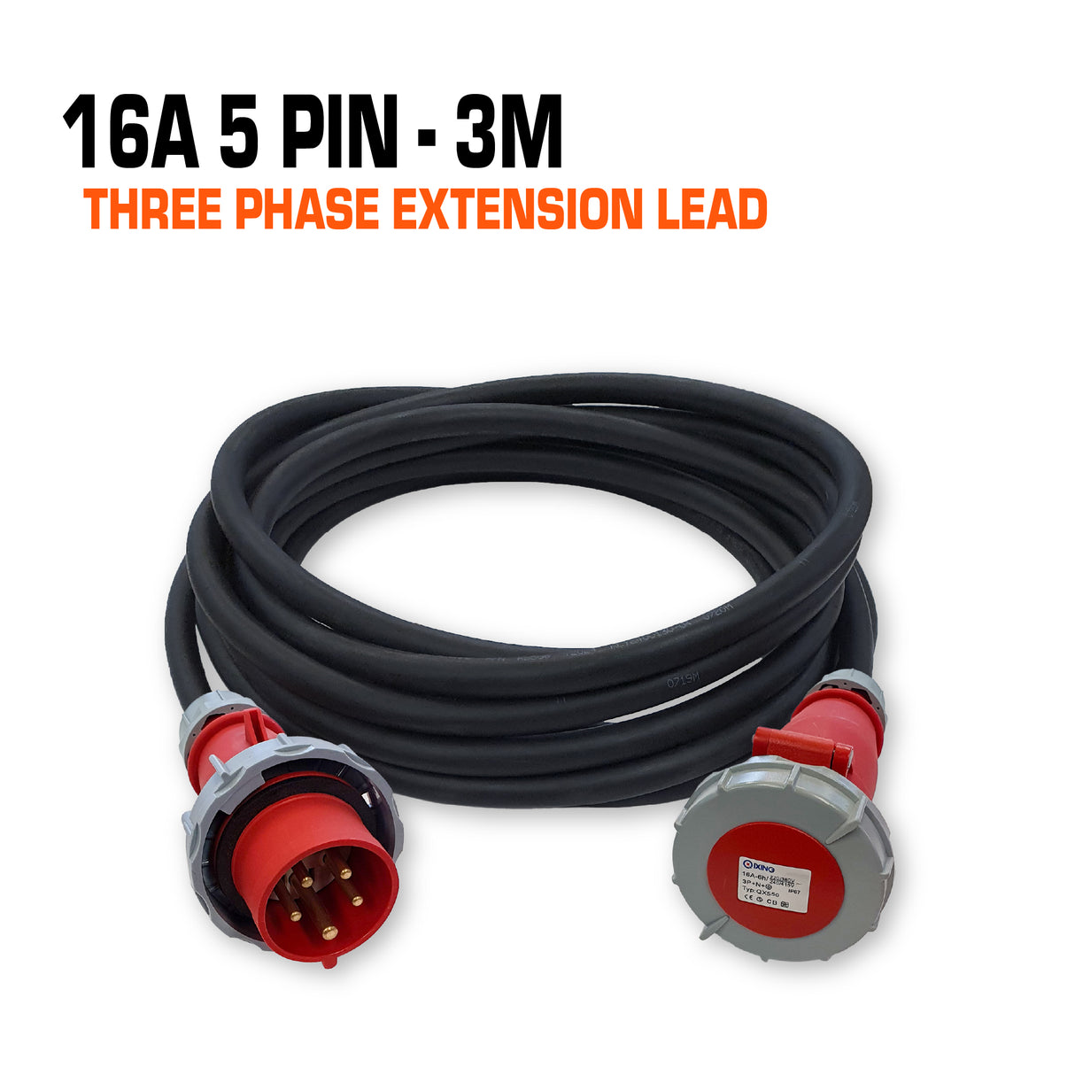 16 amp 3 phase ceeform extension lead 5 pin 3 metres