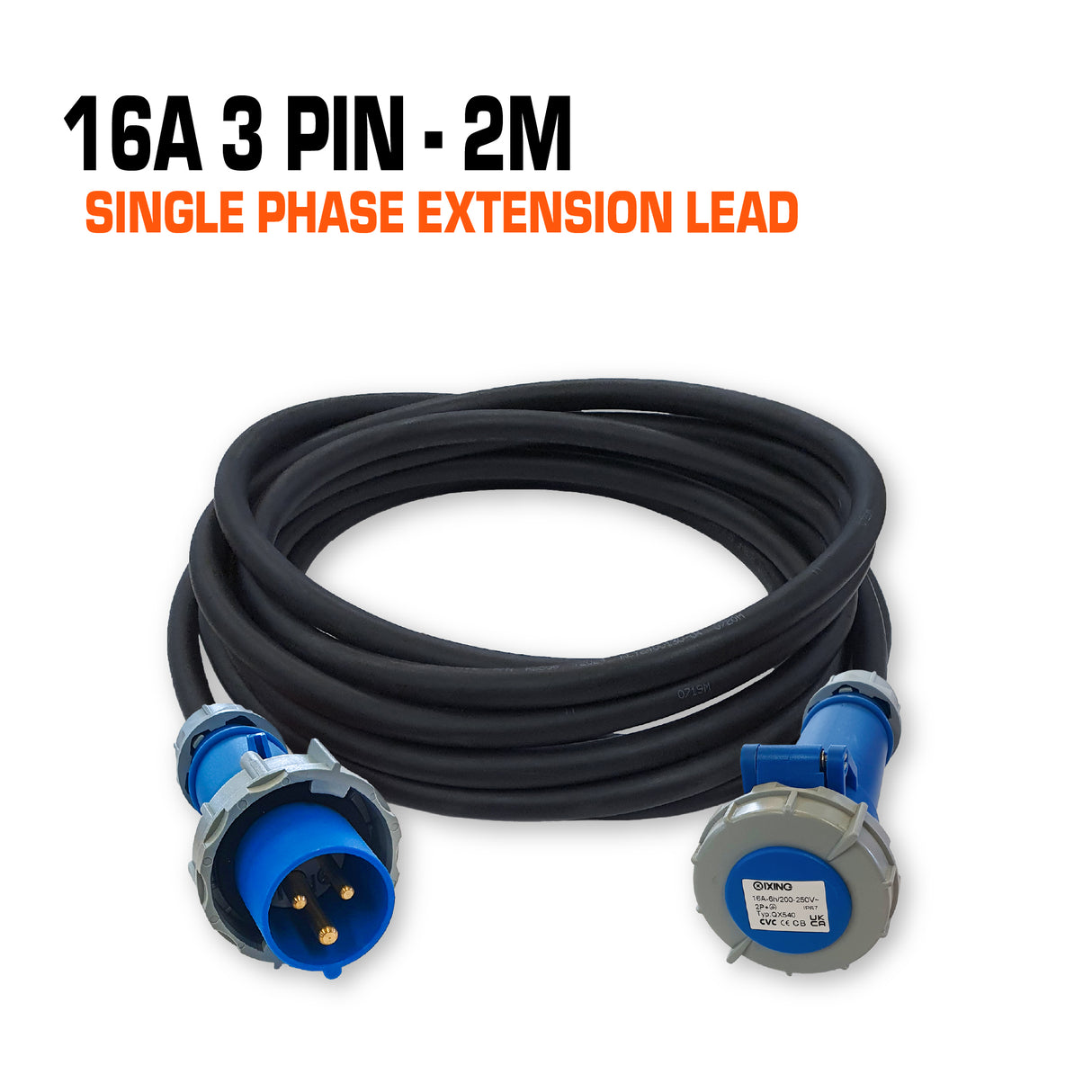 16 amp 3 phase ceeform extension lead 3 pin 2 metres