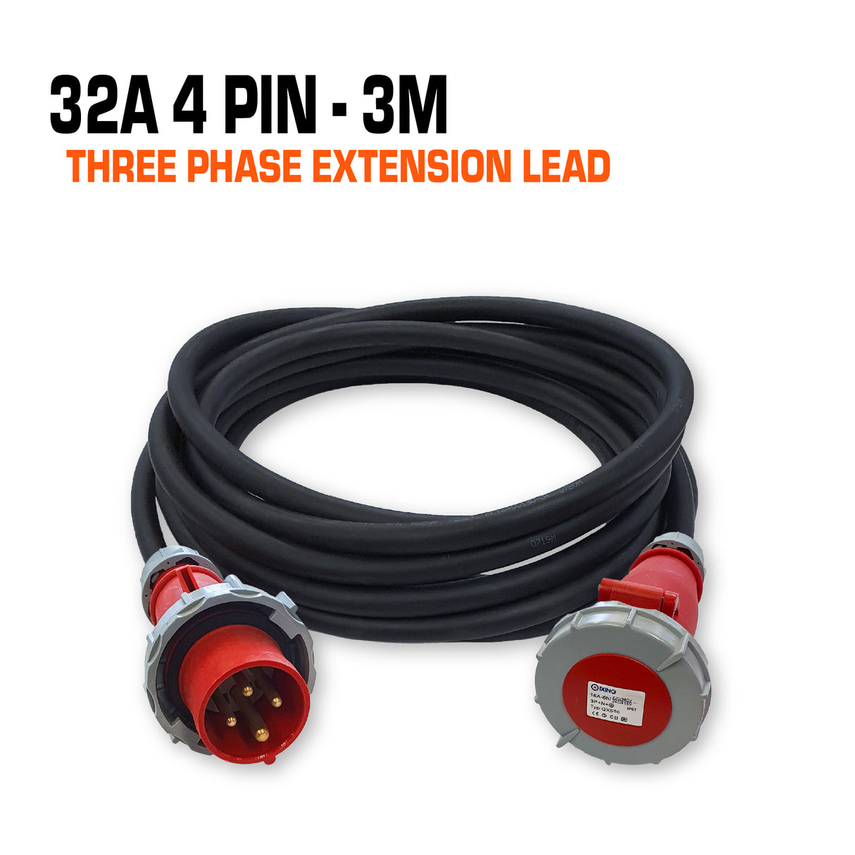 32 amp 3 phase ceeform extension lead 4 pin 3 metres