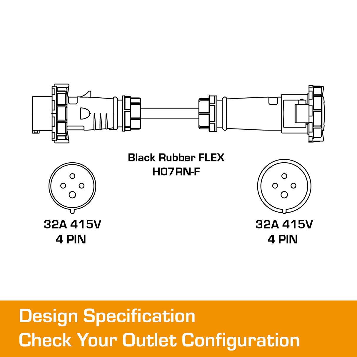 32 amp 4 pin ceeform extension lead dimensions