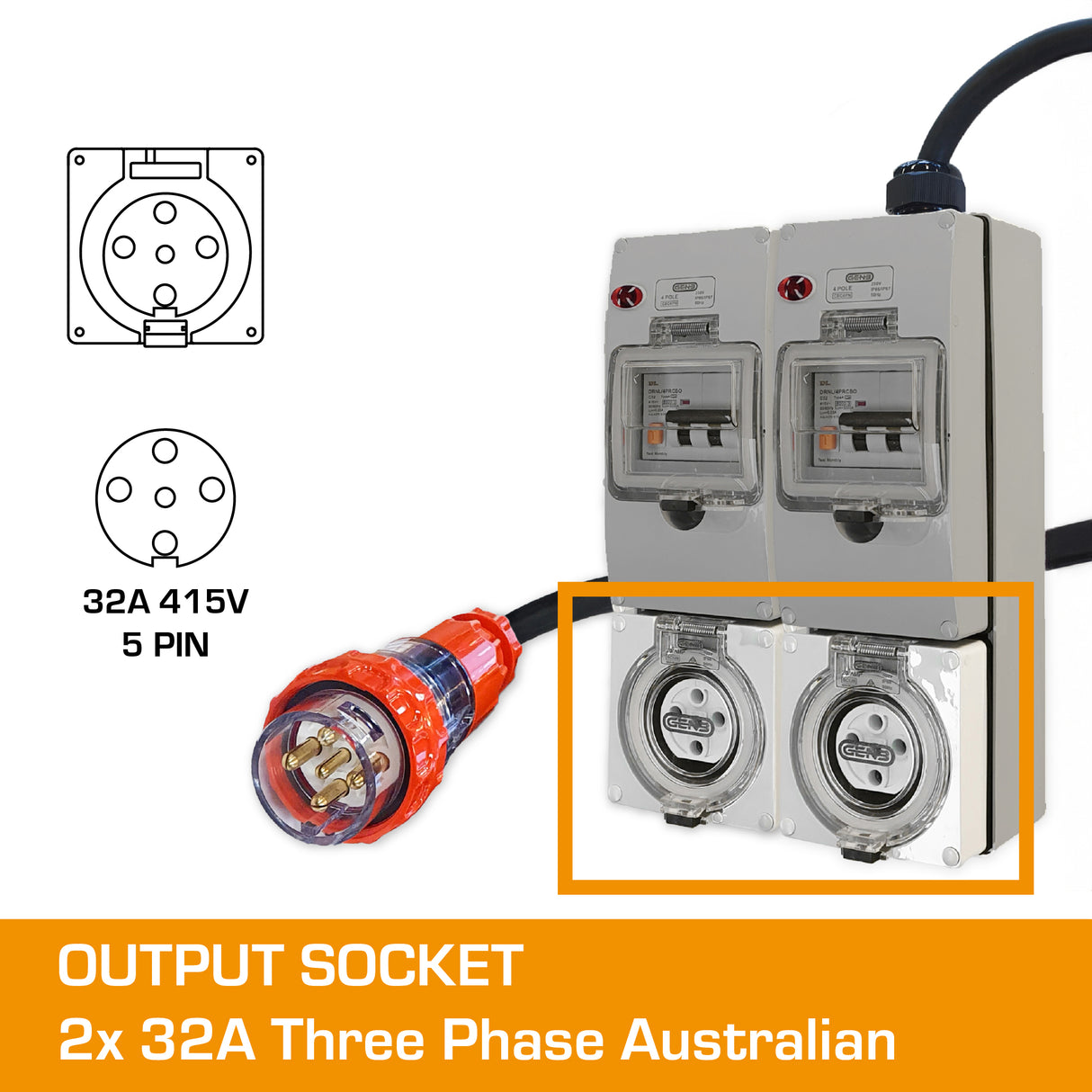 3 Phase Adaptor - 32A to 2x32A Splitter with RCBO