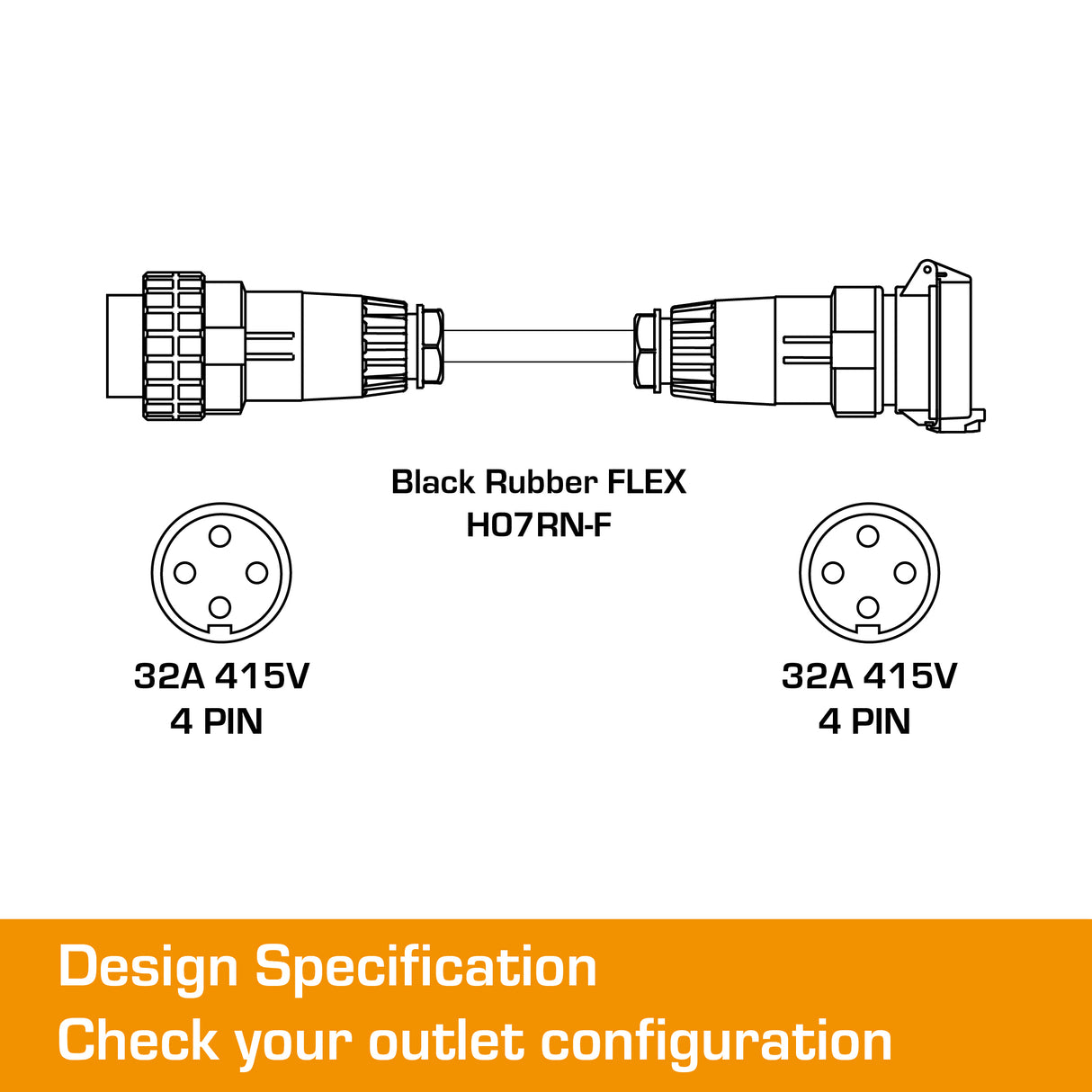 32 Amp 3 Phase Extension Lead 4 Pin - 3M