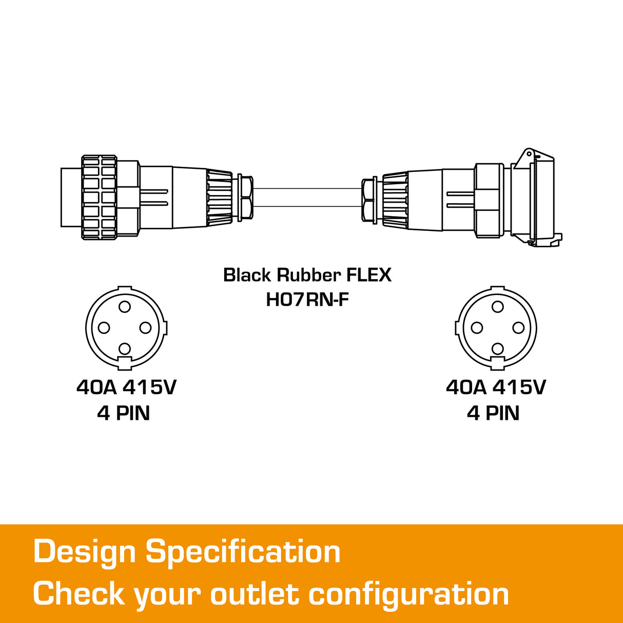40 Amp 3 Phase Extension Lead 4 Pin - 10M