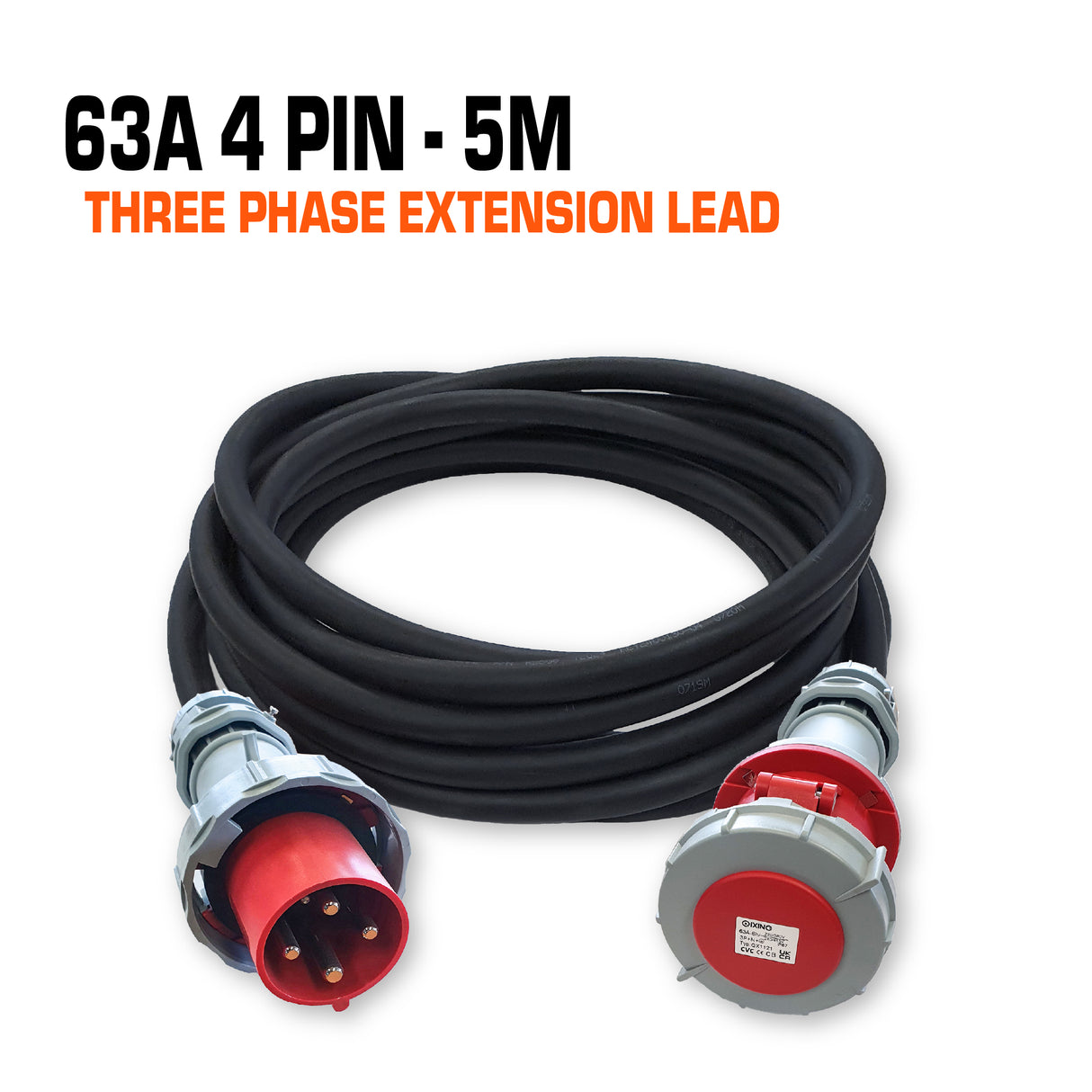 63 amp 3 phase ceeform extension lead 4 pin 5 metres