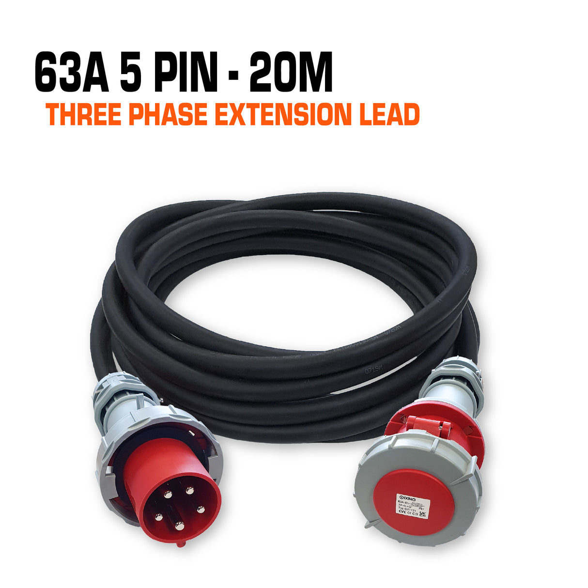 63 amp 3 phase ceeform extension lead 5 pin 20 metres