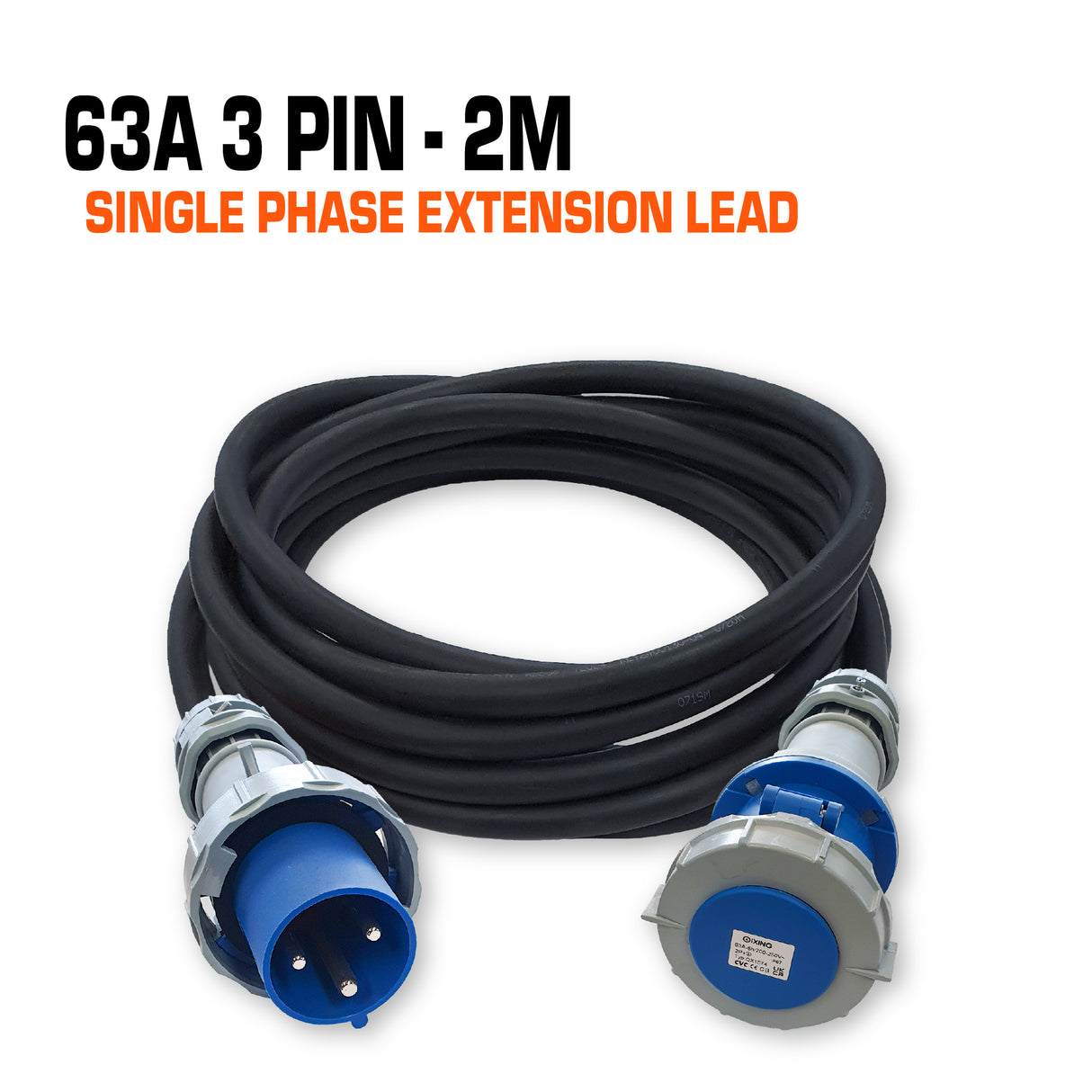63 Amp Single Phase CEEform Extension Lead - 2M