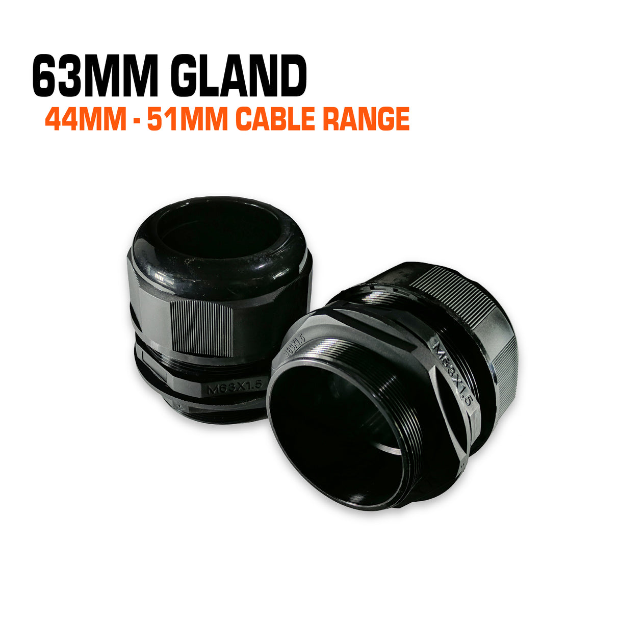 63mm black nylon cable gland.