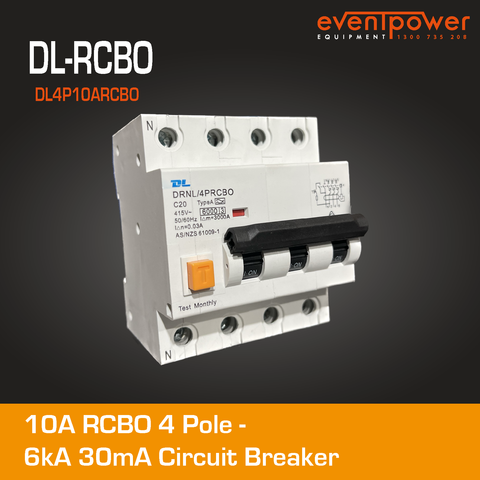 10A RCBO 4 Pole Circuit Breaker 6kA 30mA compact DL