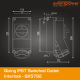 Qixing IP67 Switched socket outlet interlock - 32A 4 Pin Reefer QX5792