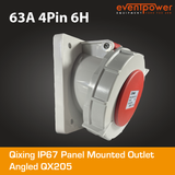Qixing IP67 Panel Outlet Angled - 63A 4 Pin QX205