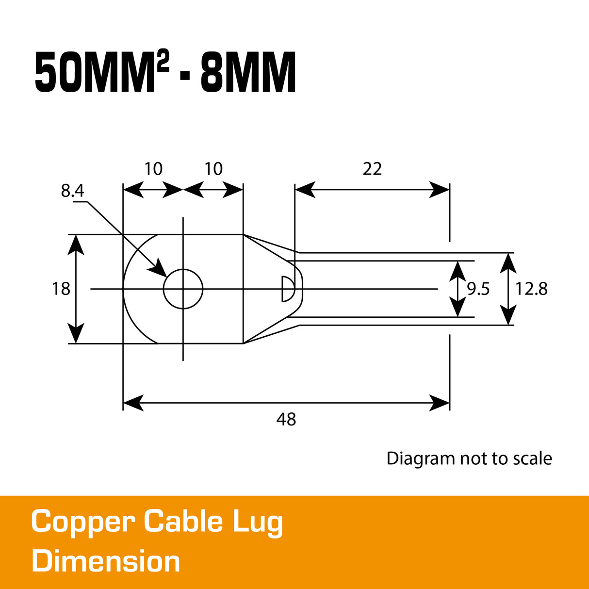 Copper Cable Lug - 50mm² Lug 8mm Hole