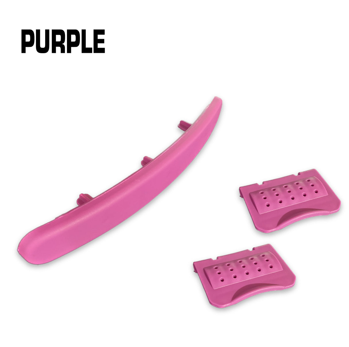 Purple clips for the handle and locks of the multi-compartment toolbox.