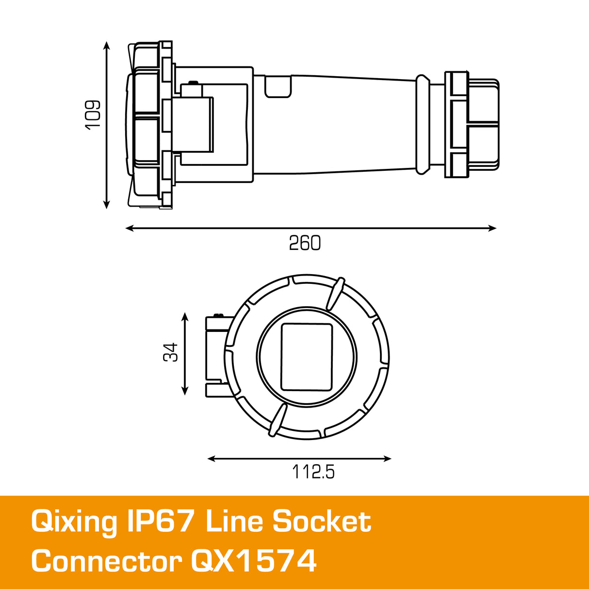 QIXING IP67 Line Socket - 63A 3 Pin QX1574