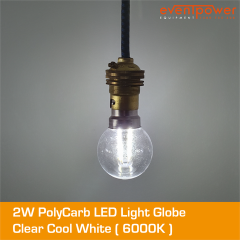 2W PolyCarb Clear Cool White LED dimmable B22 Light globe