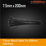 7.5mm Black Cable Tie 200mm 100 pack