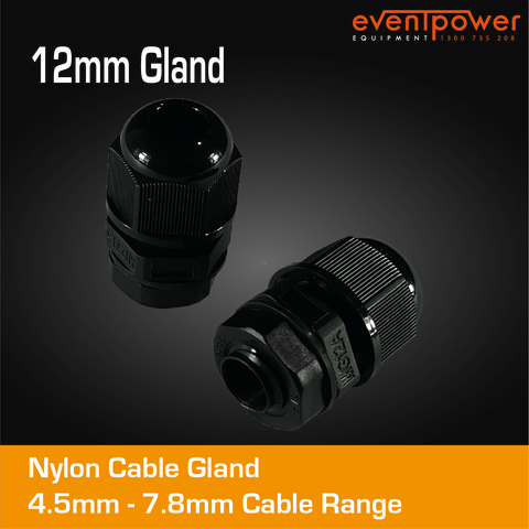 12mm Nylon Cable Gland Black Premium 4.5 - 7.8 mm