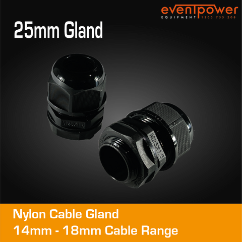 25mm Nylon Cable Gland Black Premium 14 - 18 mm