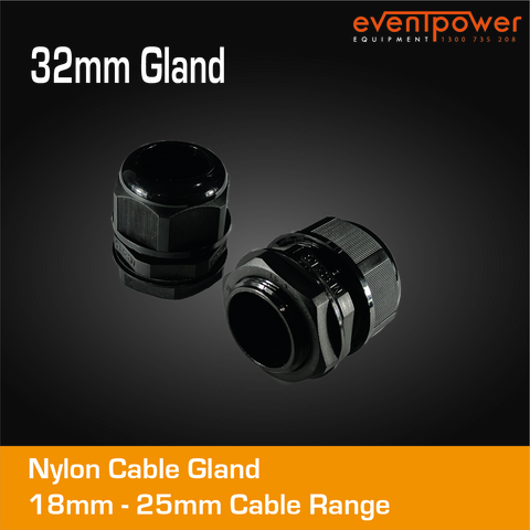 32mm Nylon Cable Gland Black Premium 18 - 25 mm
