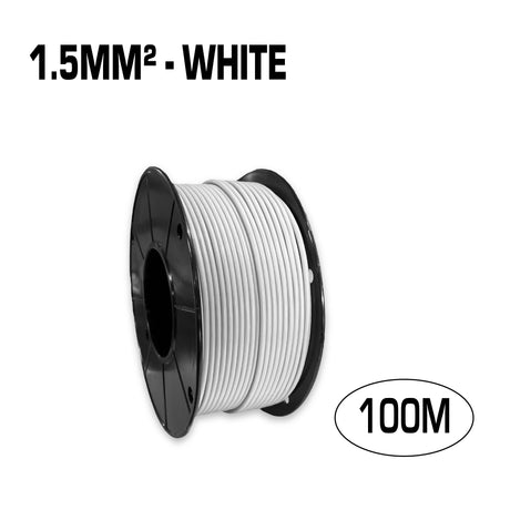 Single core 1.5mm² white flexible electrical wire cable, 100 metres.