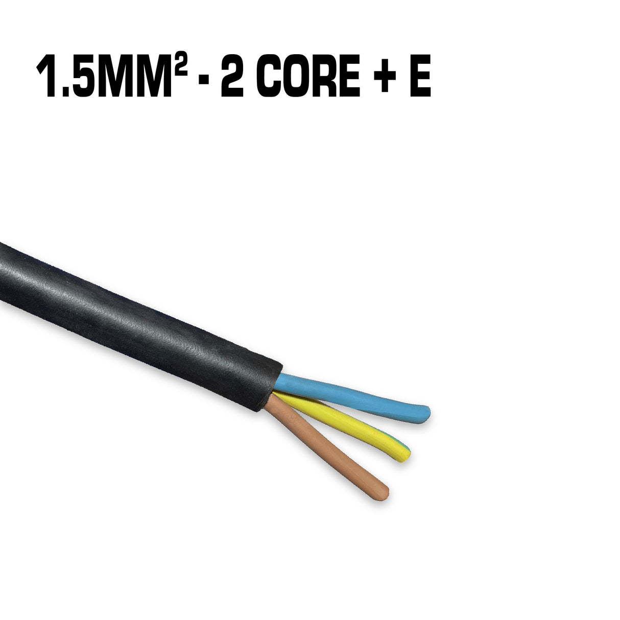 3 core 1.5mm² black flexible electrical cable.