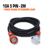 10 amp 3 phase extension lead 2 metres 5 pin