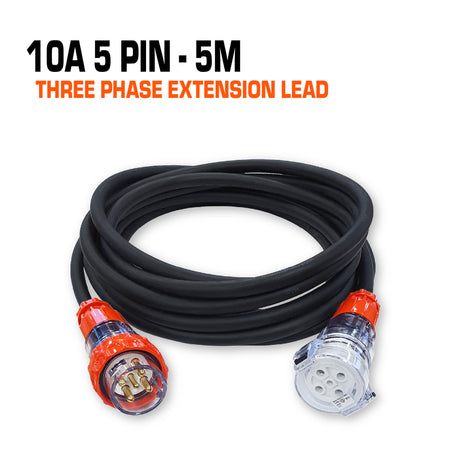 10 amp 3 phase extension lead 5 metres 5 pin