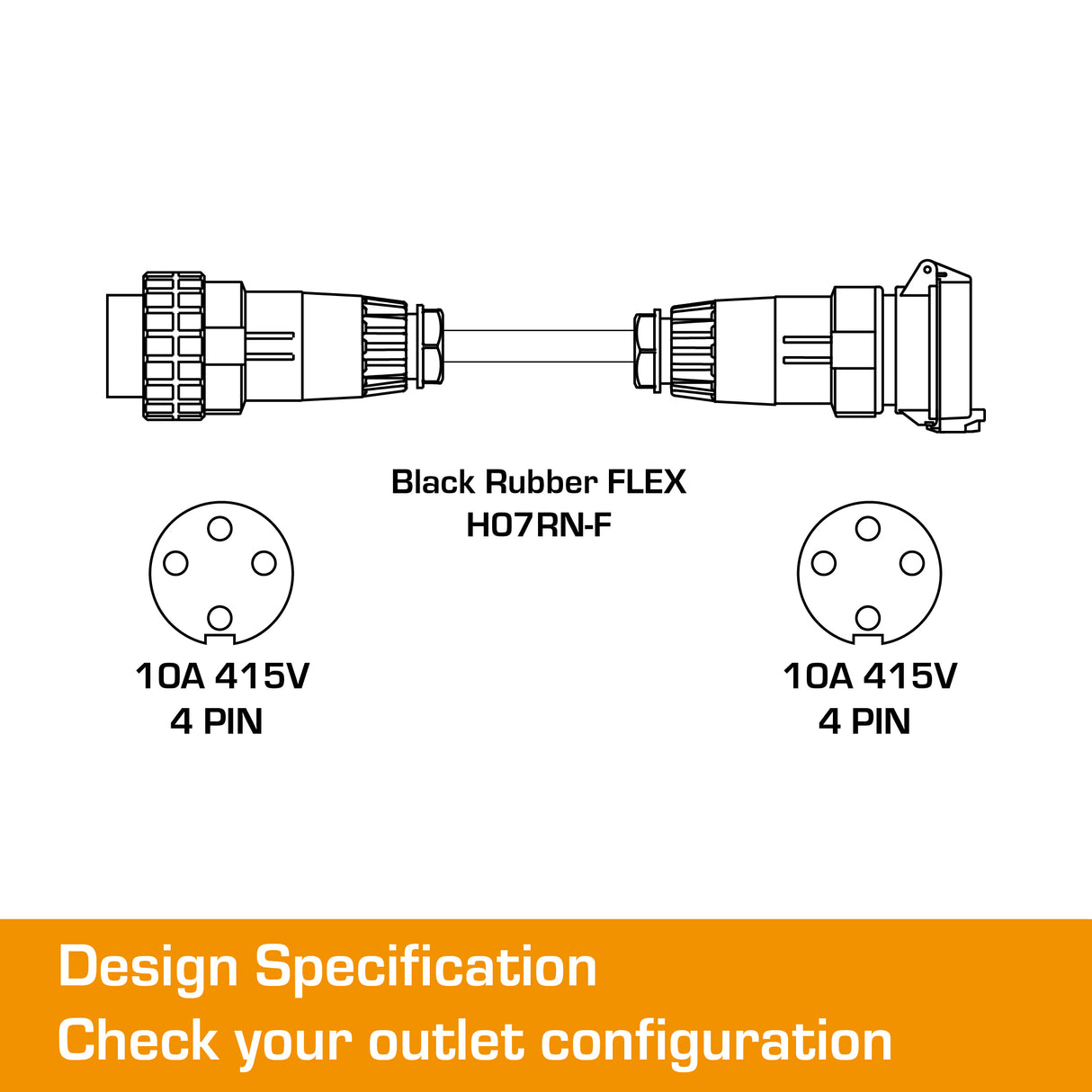 10 Amp 3 Phase Extension Lead 4 Pin - 5M