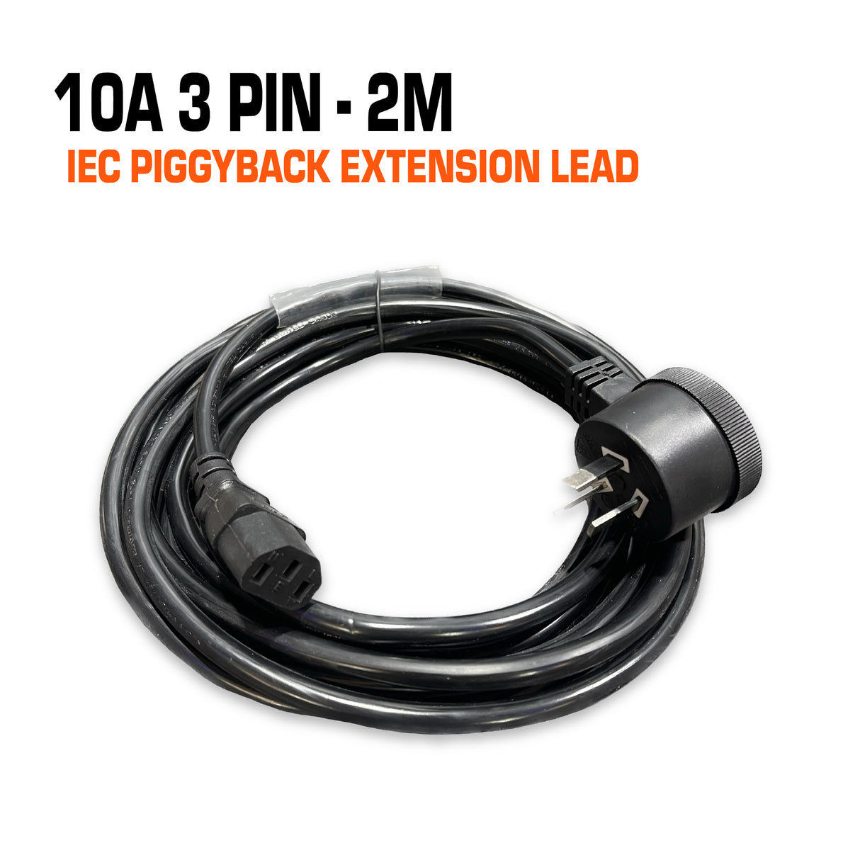 IEC piggyback extension lead cord 10 amp with 3 pins, 2 metre.