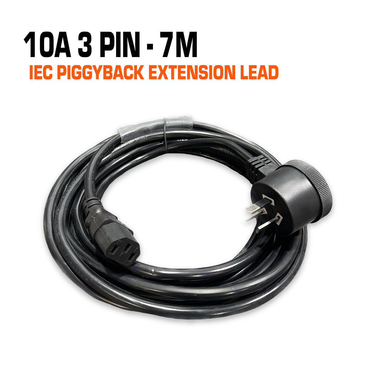 IEC piggyback extension lead cord 10 amp with 3 pins, 7 metre.