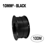 Single core 10mm² black flexible electrical wire cable, 100 metres.