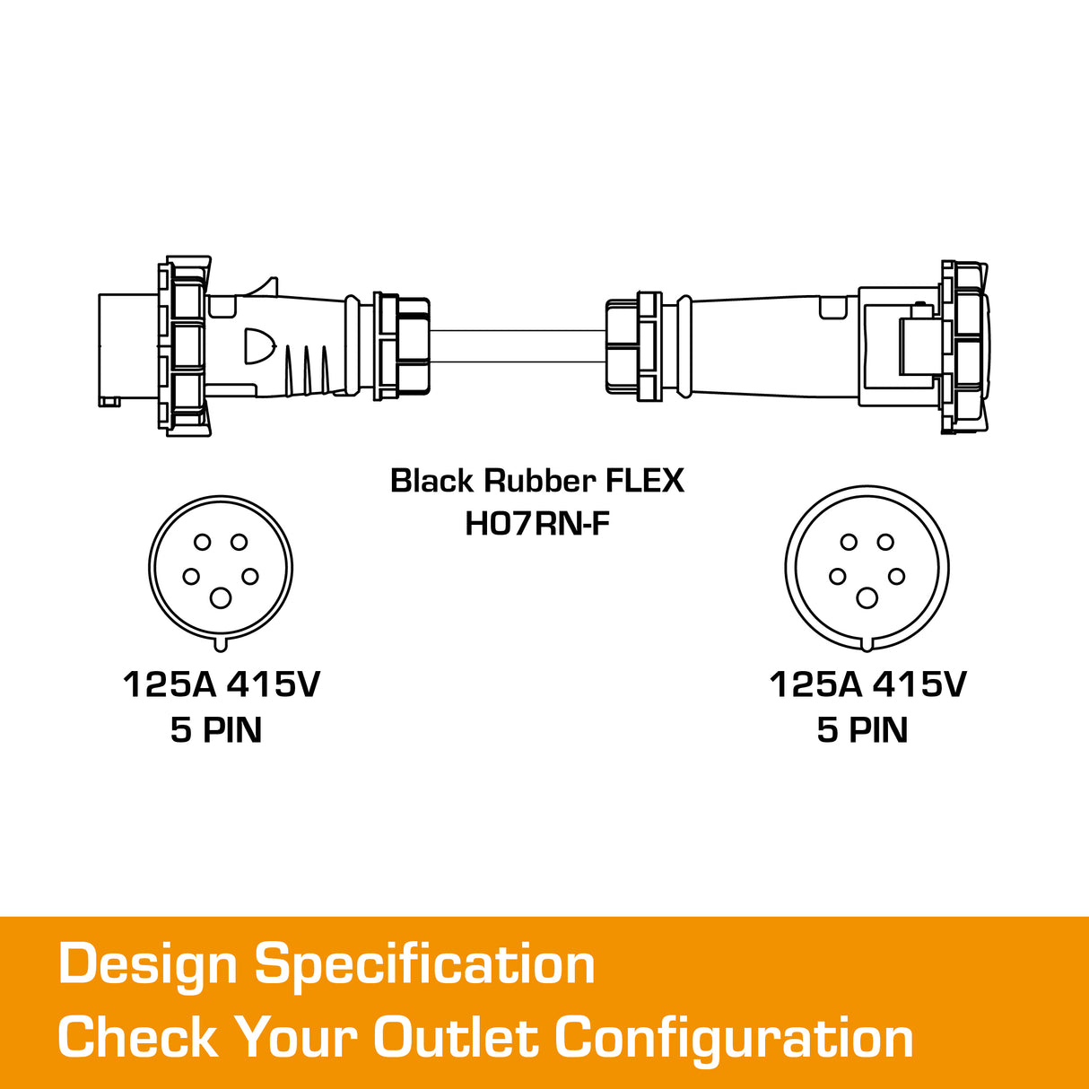 125 Amp 3 Phase Ceeform Extension Lead 5 Pin - 2M