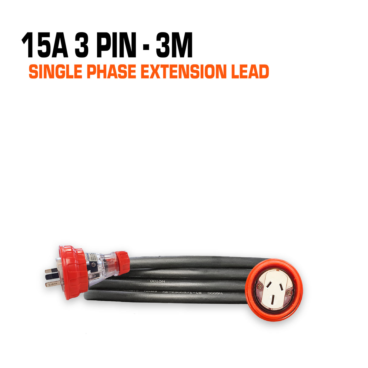 15 amp extension lead flat pin 3 metres