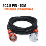 Three phase extension lead cable 20 amp with 5 pins, 10 metre.