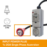 Single Phase Adaptor - 20A Flat Pin to 10A Flat Pin with RCBO