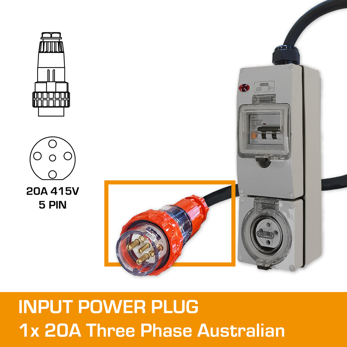 3 Phase Adaptor - 20A to 10A with RCBO