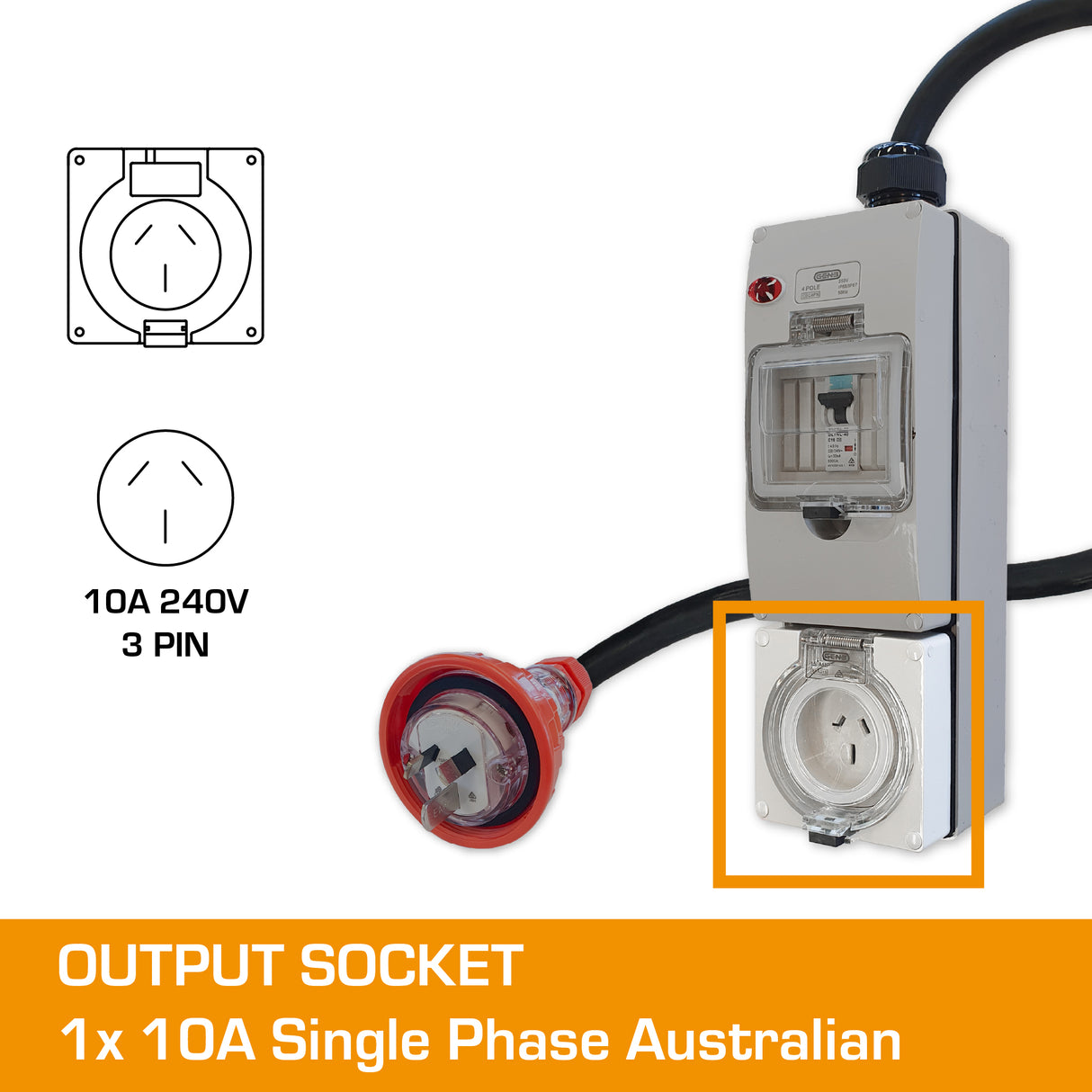 Single Phase Adaptor - 20A Flat Pin to 10A Flat Pin with RCBO