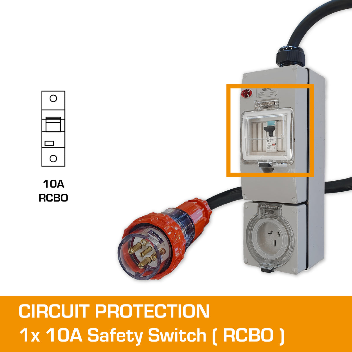 3 Phase to Single Phase Adaptor - 20A 5 Pin to 10A Flat Pin with RCBO