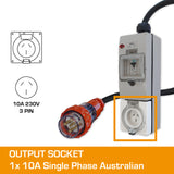 3 Phase to Single Phase Adaptor - 20A 5 Pin to 10A Flat Pin with RCBO