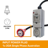 Single Phase Adaptor - 20A Flat Pin to 15A Flat Pin with RCBO