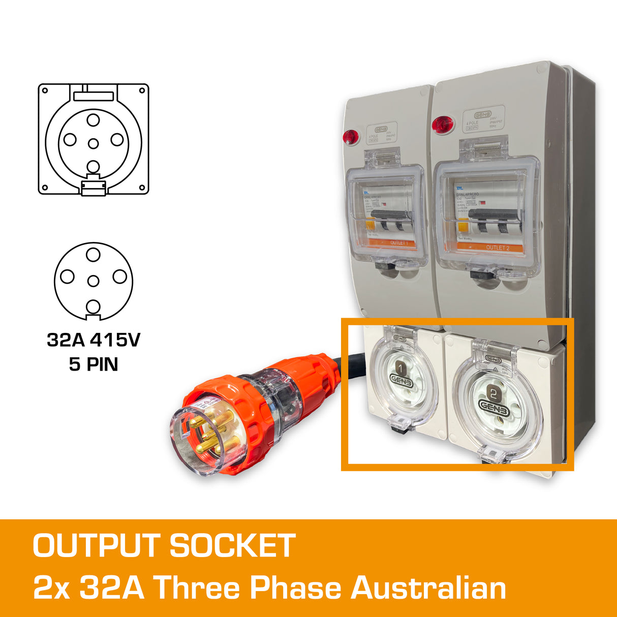 32 amp to 32 amp splitter two sockets