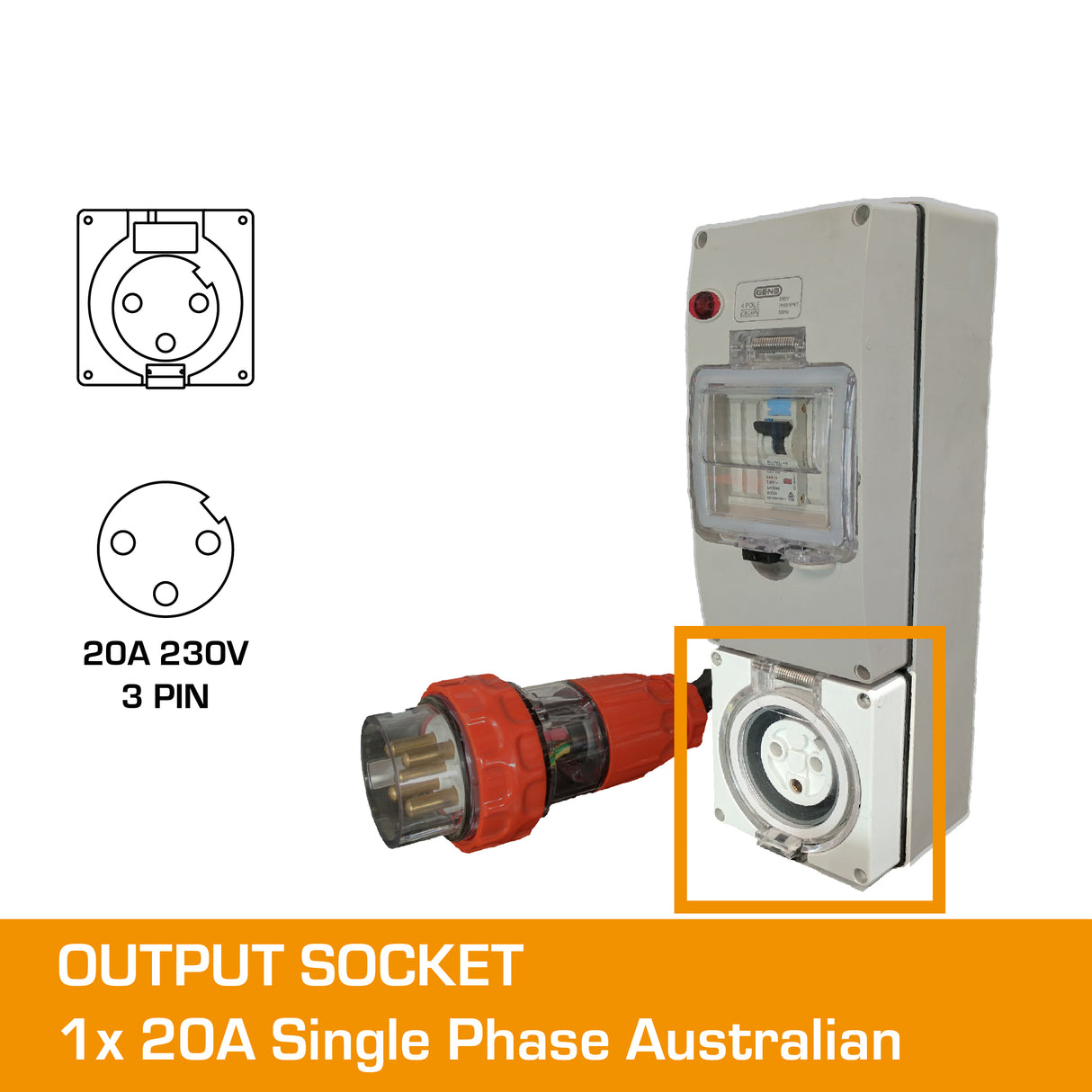 3 phase to single phase 20 amp to 20 amp adapter socket