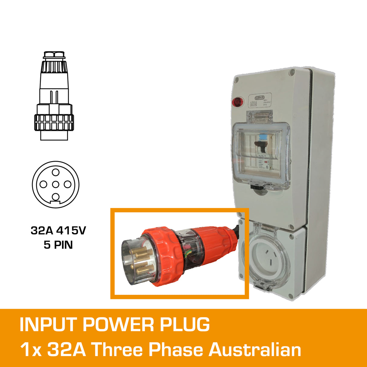 3 phase to single phase 32 amp to 20 amp adapter plug