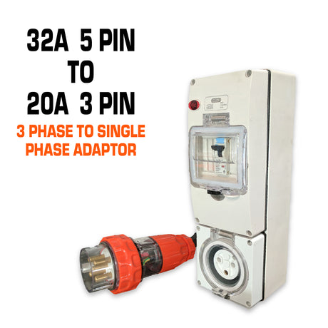 3 phase to single phase 32 amp to 20 amp adapter