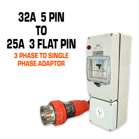 3 phase to single phase 32 amp to 25 amp adapter flat pin