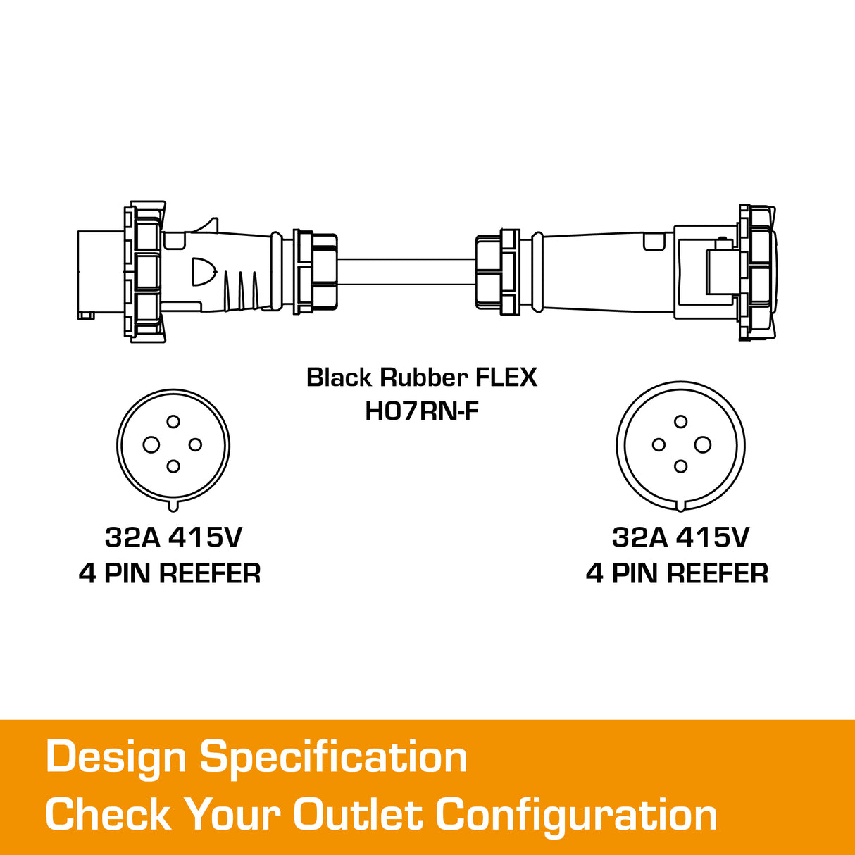 32 Amp 3 Phase Ceeform Extension Lead 4 Pin Reefer - 10M