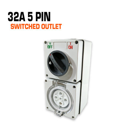 Australian 32 amp 5 pin switched outlet socket.