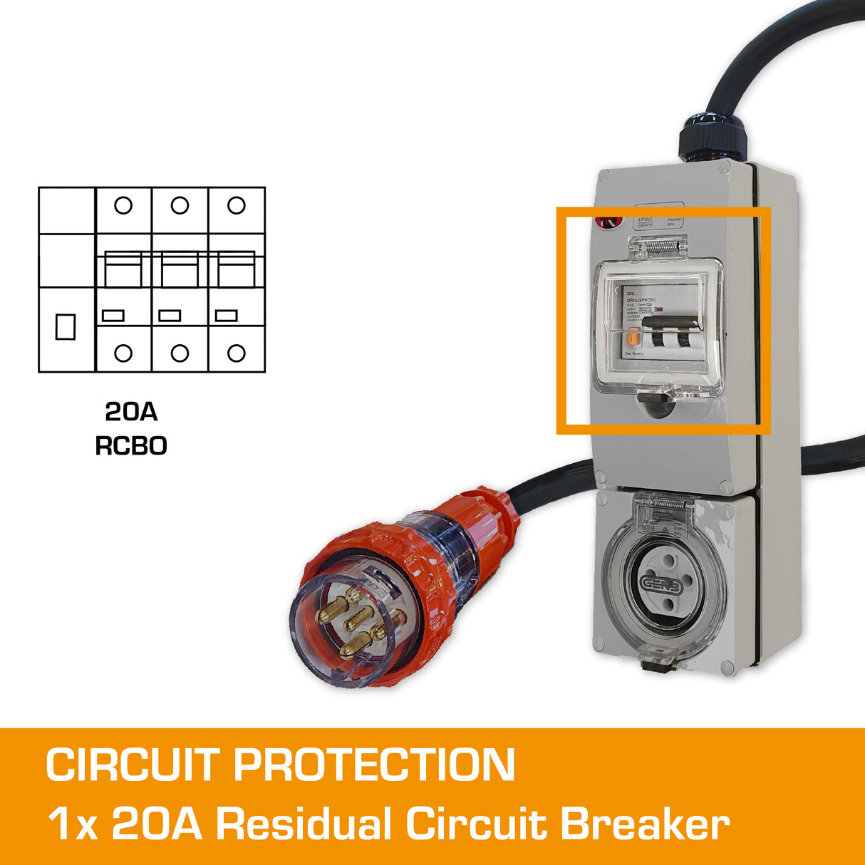 3 Phase Adaptor - 32A to 20A with RCBO