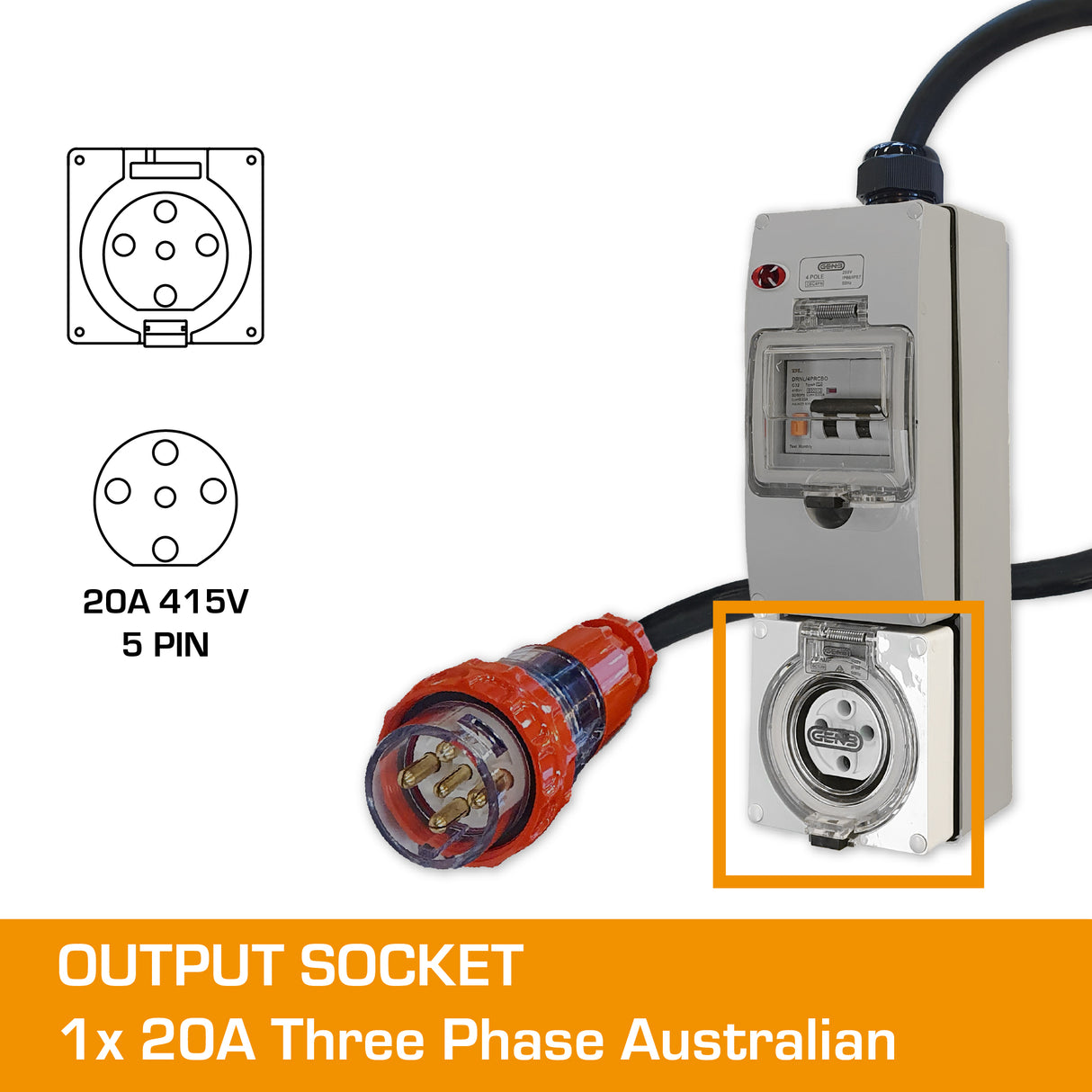 3 Phase Adaptor - 32A to 20A with RCBO