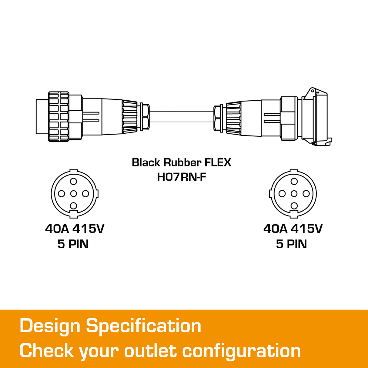 40 Amp 3 Phase Extension Lead 5 Pin - 50M